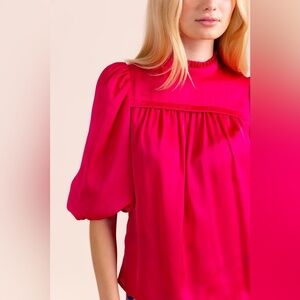 Alden Adair Mel Satin Hot Pink Puff Sleeve Top Size L